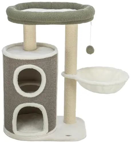 TRIXIE Dante 44468 Arbre à Chat à Plusieurs étages, 86 cm, Blanc/Vert/Gris, avec de Nombreuses possibilités de griffoir, de Jeux, Ainsi Que de lieux de Retraite, Confortable et Stable Tendance